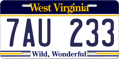 WV license plate 7AU233