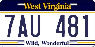 WV license plate 7AU481
