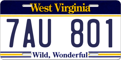 WV license plate 7AU801