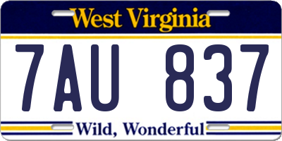 WV license plate 7AU837