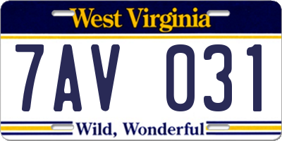 WV license plate 7AV031