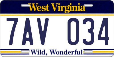 WV license plate 7AV034