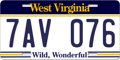 WV license plate 7AV076
