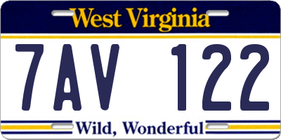 WV license plate 7AV122