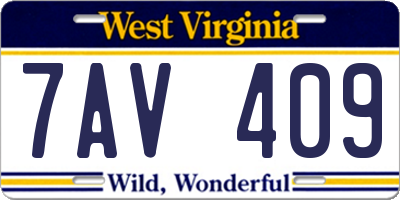 WV license plate 7AV409