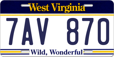 WV license plate 7AV870