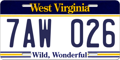 WV license plate 7AW026