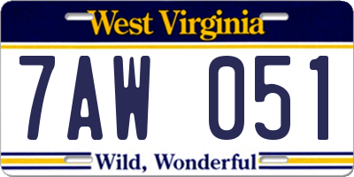 WV license plate 7AW051