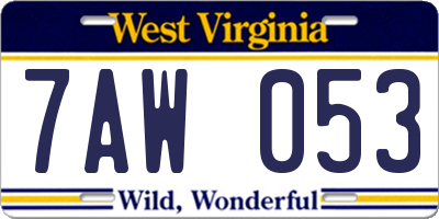 WV license plate 7AW053