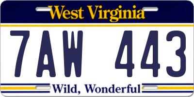 WV license plate 7AW443