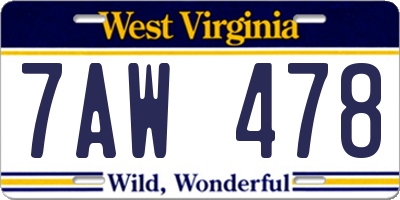 WV license plate 7AW478
