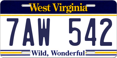 WV license plate 7AW542