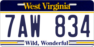 WV license plate 7AW834