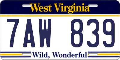 WV license plate 7AW839