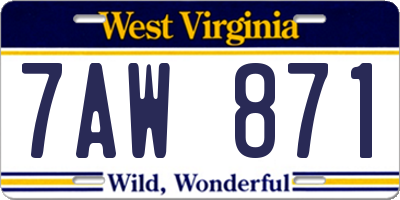 WV license plate 7AW871