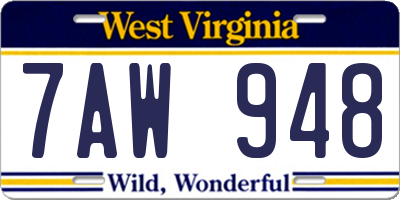 WV license plate 7AW948