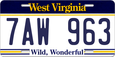 WV license plate 7AW963