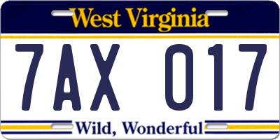 WV license plate 7AX017