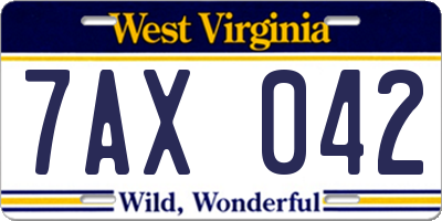 WV license plate 7AX042