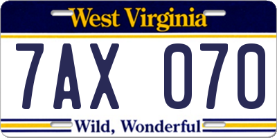 WV license plate 7AX070