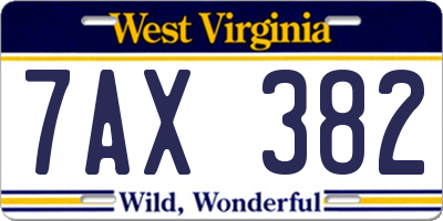 WV license plate 7AX382