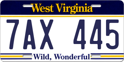 WV license plate 7AX445