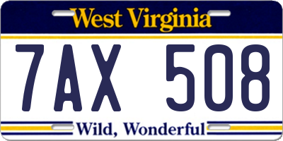 WV license plate 7AX508
