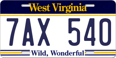 WV license plate 7AX540