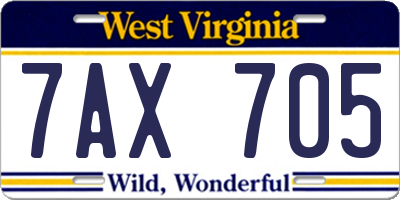 WV license plate 7AX705