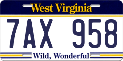 WV license plate 7AX958