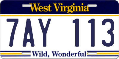 WV license plate 7AY113
