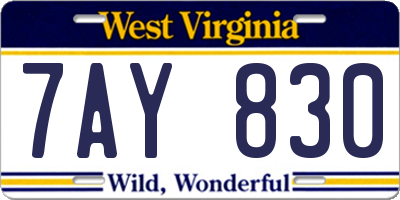 WV license plate 7AY830