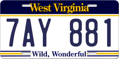 WV license plate 7AY881