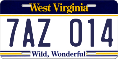 WV license plate 7AZ014