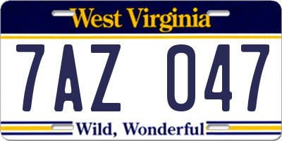WV license plate 7AZ047