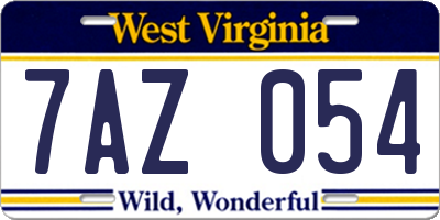 WV license plate 7AZ054