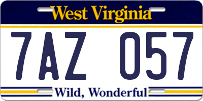 WV license plate 7AZ057