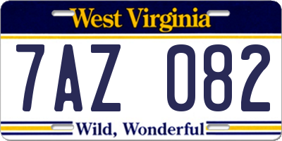 WV license plate 7AZ082