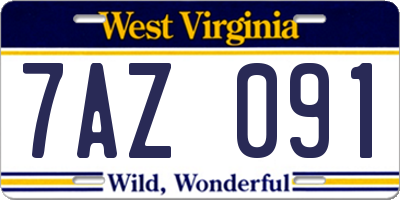 WV license plate 7AZ091