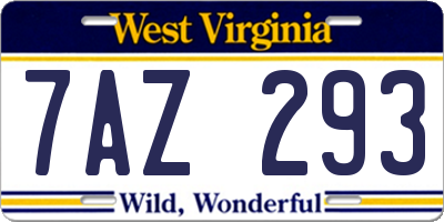 WV license plate 7AZ293