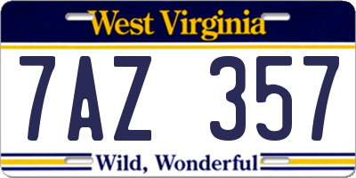 WV license plate 7AZ357