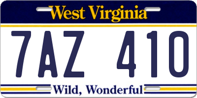 WV license plate 7AZ410