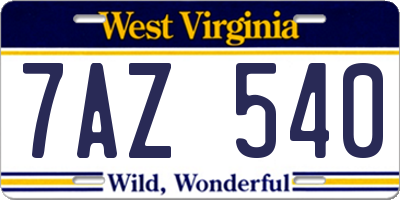 WV license plate 7AZ540