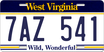 WV license plate 7AZ541