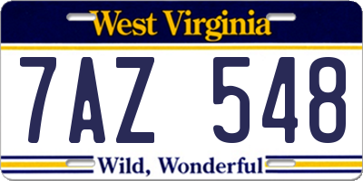WV license plate 7AZ548