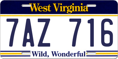 WV license plate 7AZ716