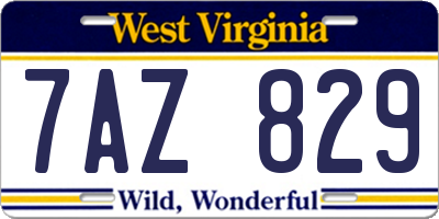 WV license plate 7AZ829