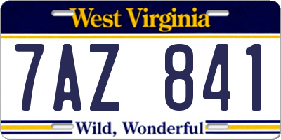 WV license plate 7AZ841