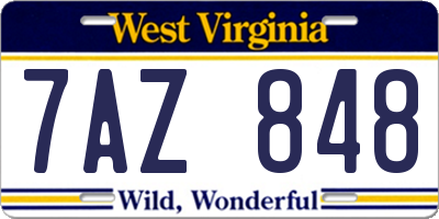 WV license plate 7AZ848