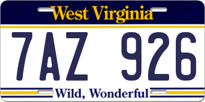 WV license plate 7AZ926